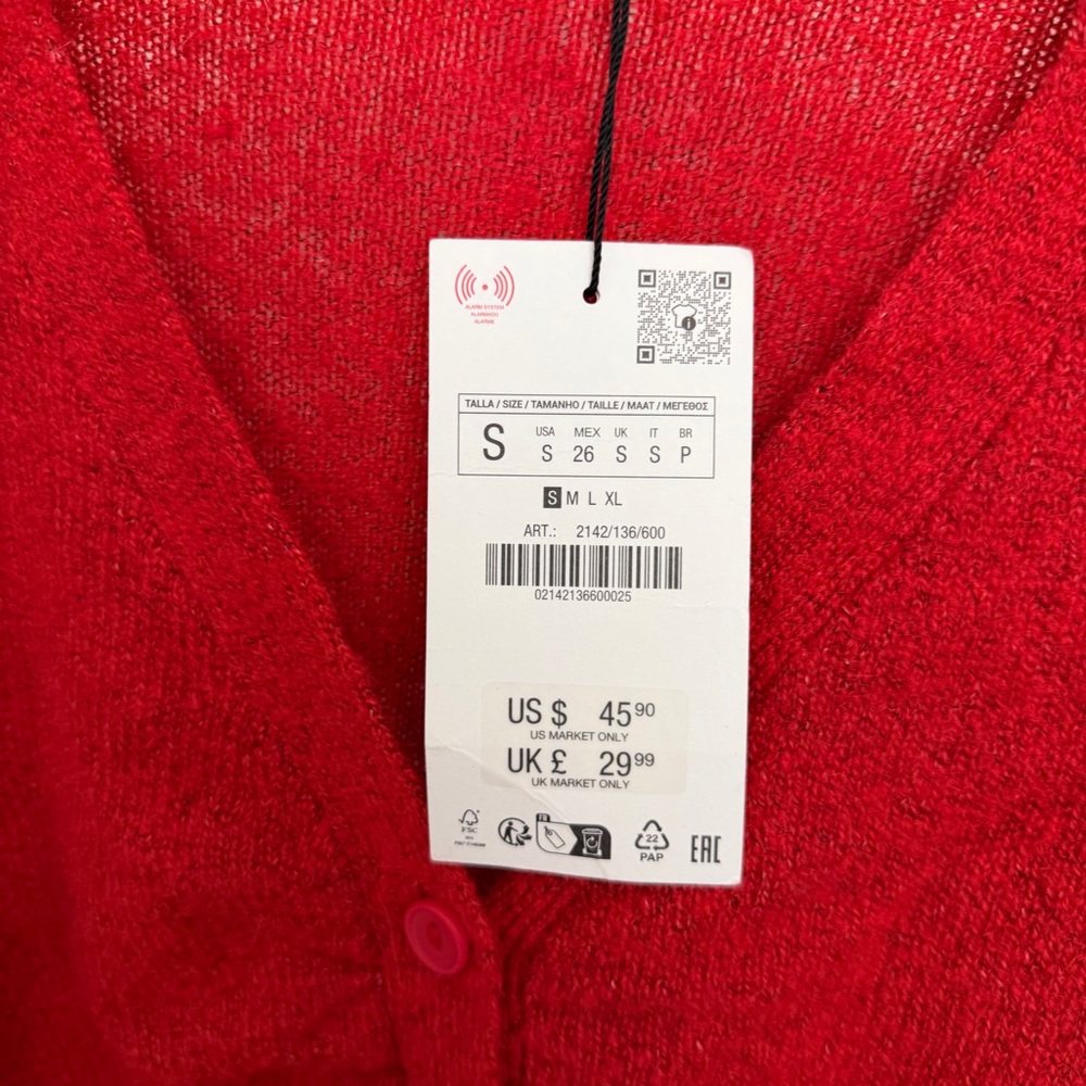 Zara women’s  Red Sweater cardigan size S new with tags - Picture 2 of 5
